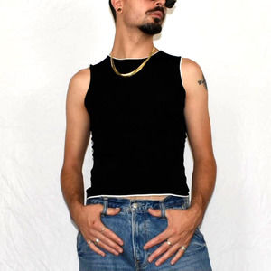 Anne Klein Black Ribbed Knit Muscle Tank With white trim size Medium